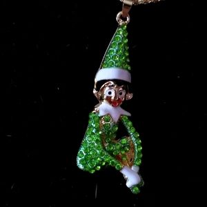 Green Crystal Sitting Elf Pendant Necklace